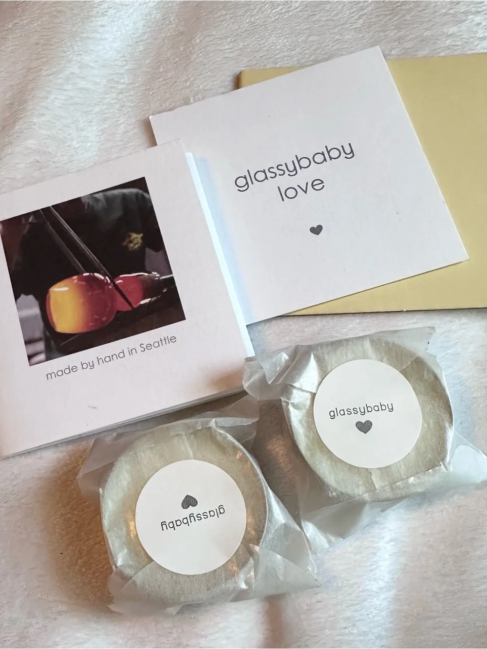 Glassybaby Pre-Triskelion GRATITUDE Lime Green Art Glass Votive Holder 2 Candles